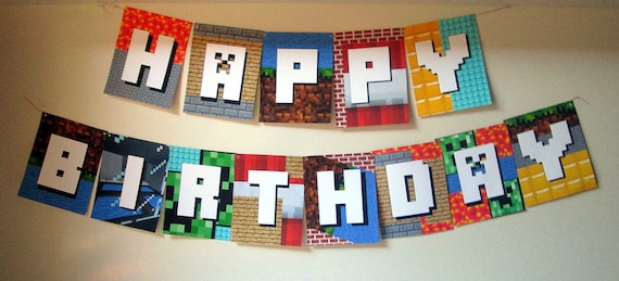 Minecraft Birthday Banner Printable LARGE by DailyDigitalDesigns