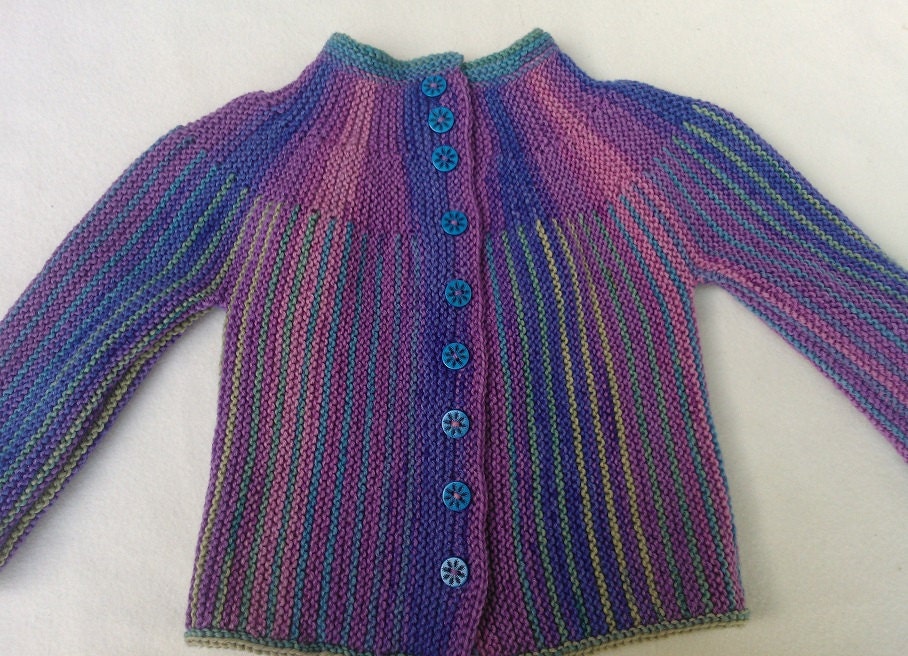 Multicolour hand knitted baby jacket, in extra fine merino wool, size 6 months - Astastar