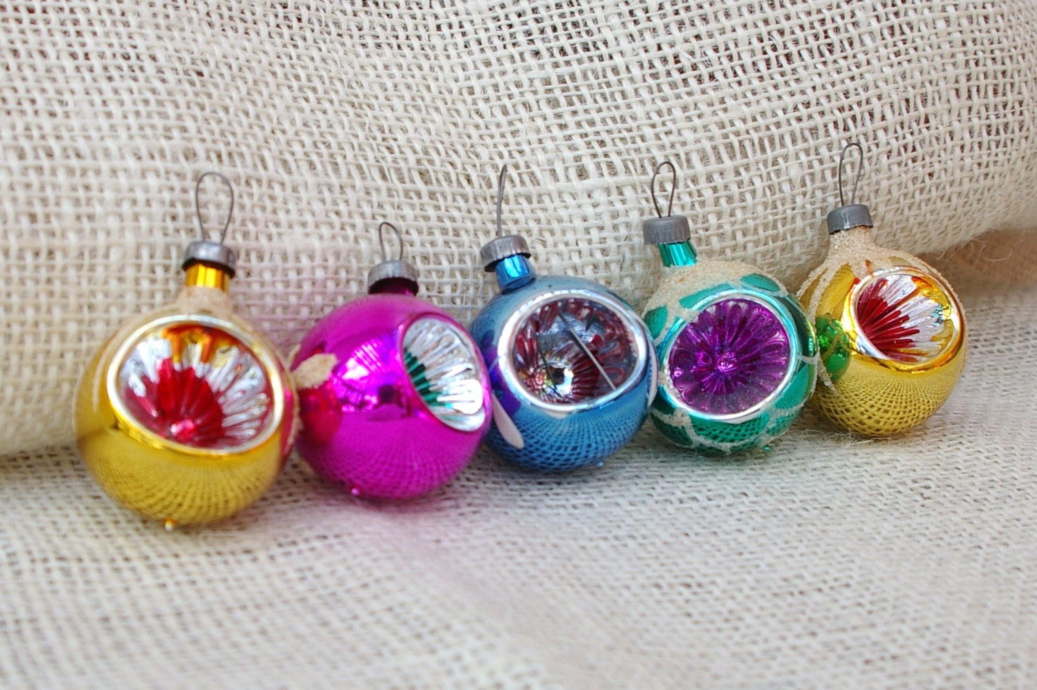 Mercury glass single indent ornaments - set of 5 mini ornaments - TrellisLaneVintage