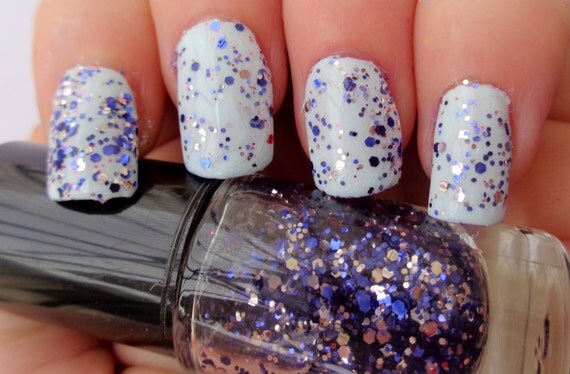 Top coat nail polish blue glitter clear nail by BeautyLineAda