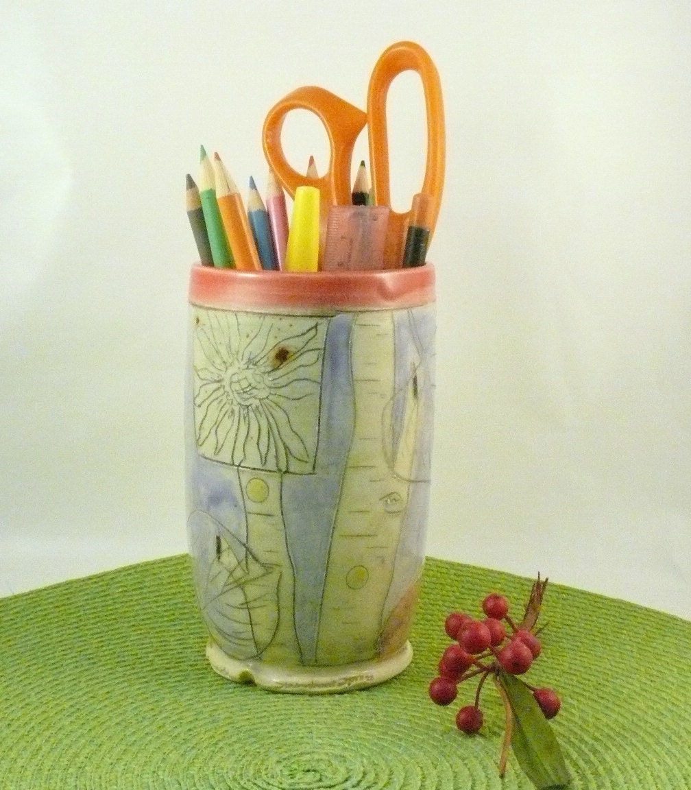 Handmade Ceramic Pencil Holder Tumbler Teacup by BlueSkyPotteryCO