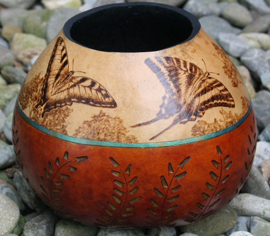 Swallowtail Butterfly Gourd Vase - JRAGourdArt
