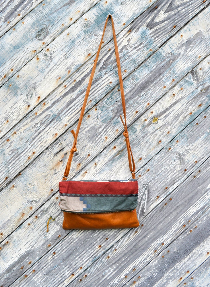 Foliage Clutch with Strap - southwestern design - leather clutch - fold over clutch