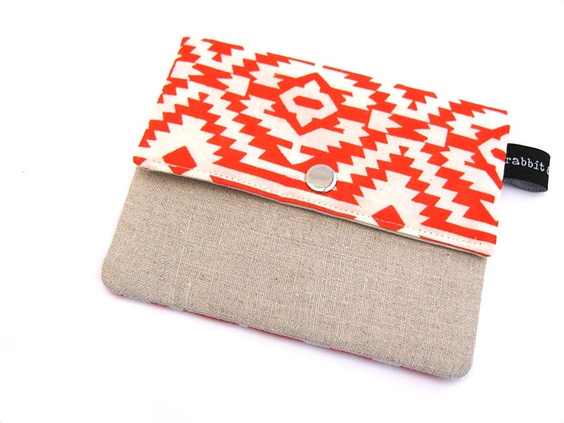 Purse / Coin Purse / Card Pouch - Hand Printed Cotton & Linen with Snap Closure