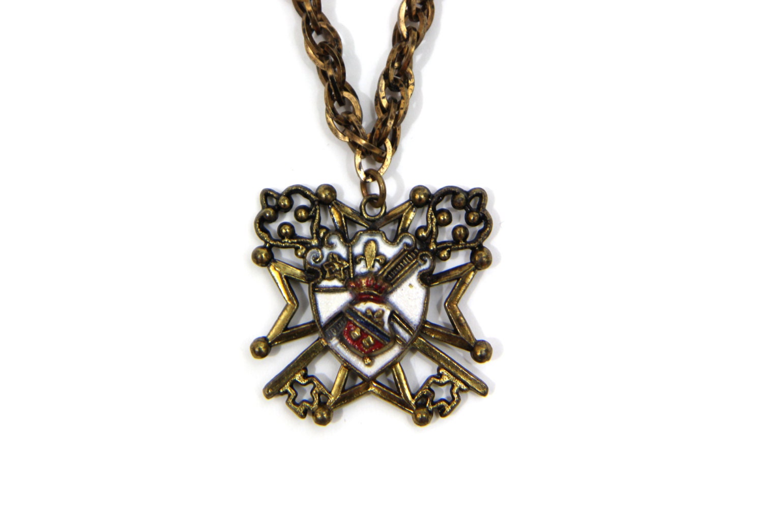 Vintage Copper Coat of Arms Necklace