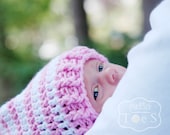 Pink Striped Hat, Crochet Pink Elf Hat, Baby Girl Hat, Baby Girl Elf Hat, Crochet Stocking Hat, Pink Baby Shower Gift, Size 6 - 12 months - puddintoes