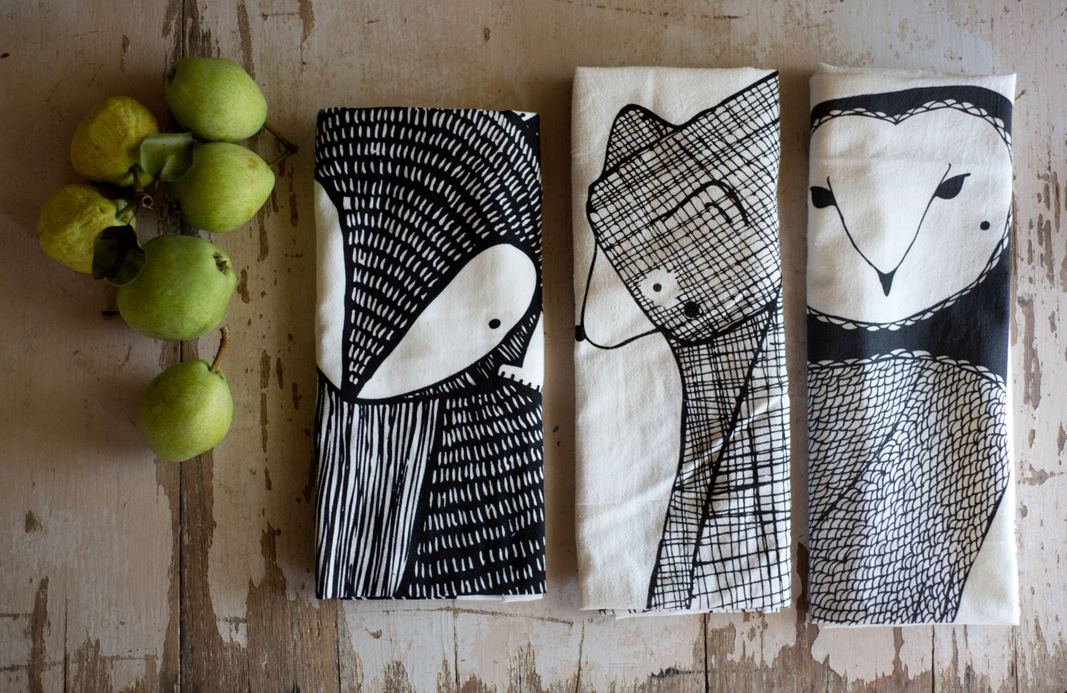 Tea Towel Bundle, 3 Forest Animal Tea Towels, Printed with Eco Friendly Inks - Gingiber