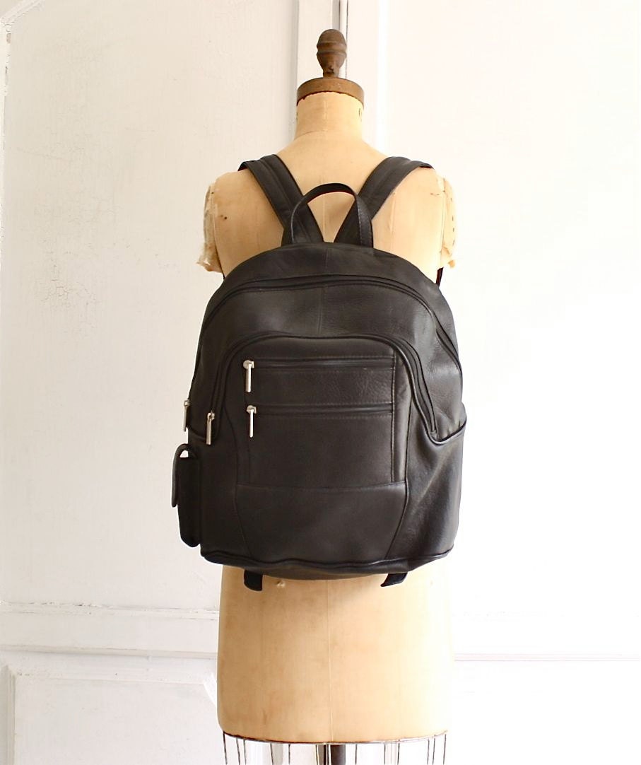 vintage black leather backpack laptop rucksack