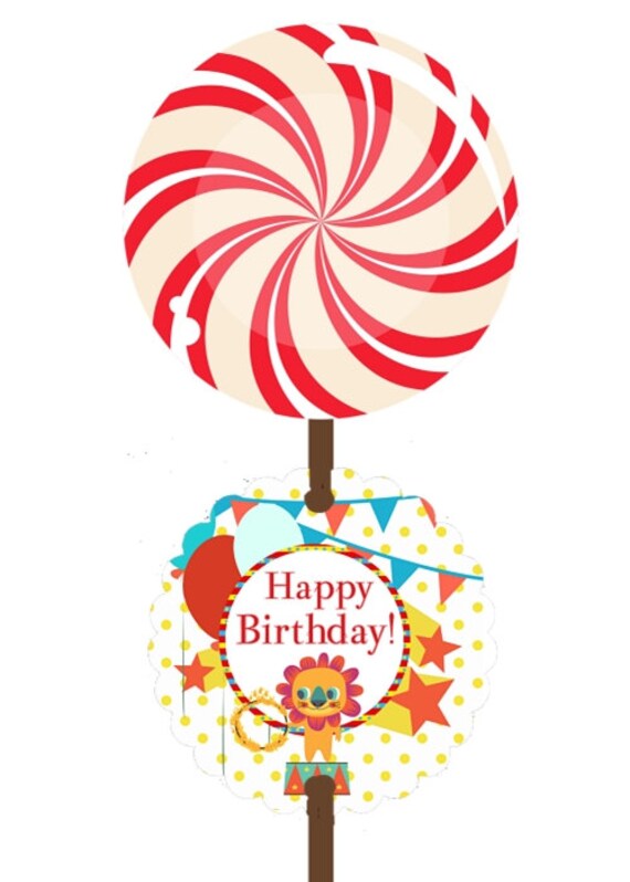 Cake Pop Tags, Sucker Tags, Birthday, Circus, Lion, Balloons, Red, Blue, Yellow Il_570xn