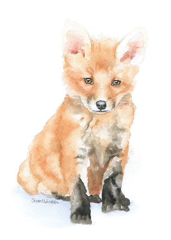 Baby Fox Watercolor Painting 5 x 7 Fine Art Giclee Reproduction