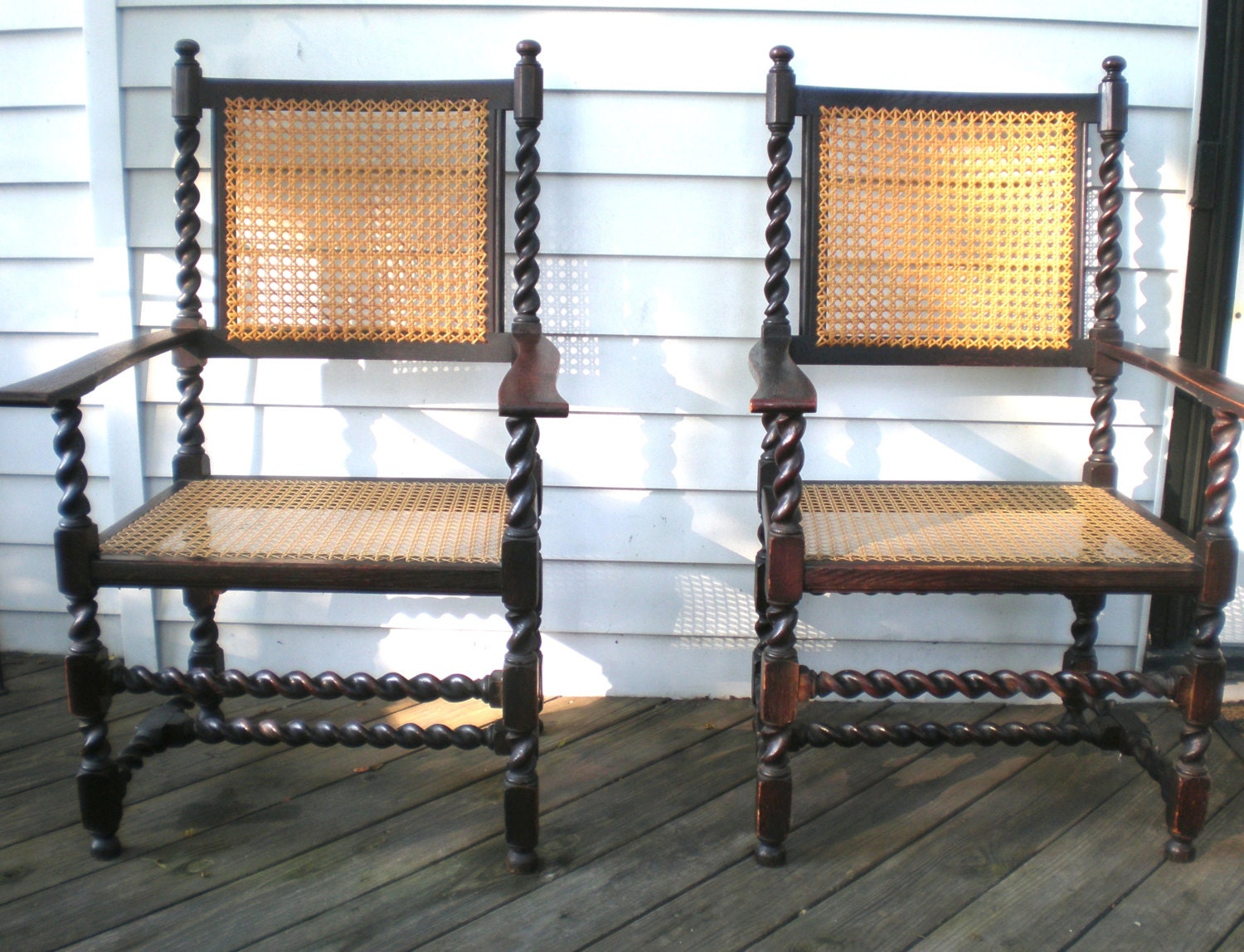 Jacobean Barley Twist Arm Chairs 1930's-40' Pair