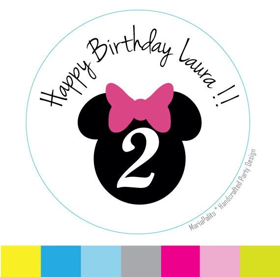 Minnie Mouse Stickers, Happy Birthday PRINTED round Stickers, tags, Labels or Envelope Seals MariaPalito A720 Il_570xn