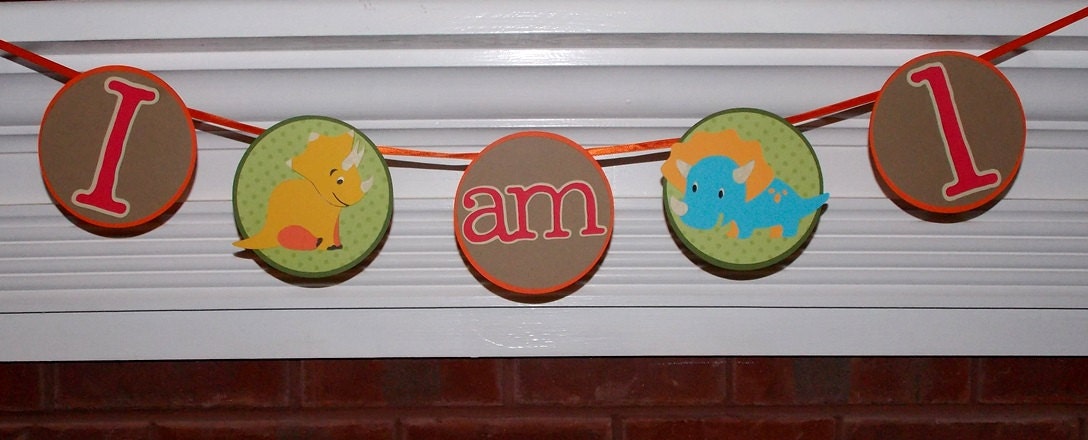 Dinosaur 1st Birthday High Chair Banner ... includes 2 die cuts ... READY TO SHIP ... Green Turquoise Blue Red... adjustable Il_570xn
