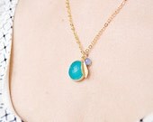 Turquoise Hammered Bezel Stone Charm Necklace