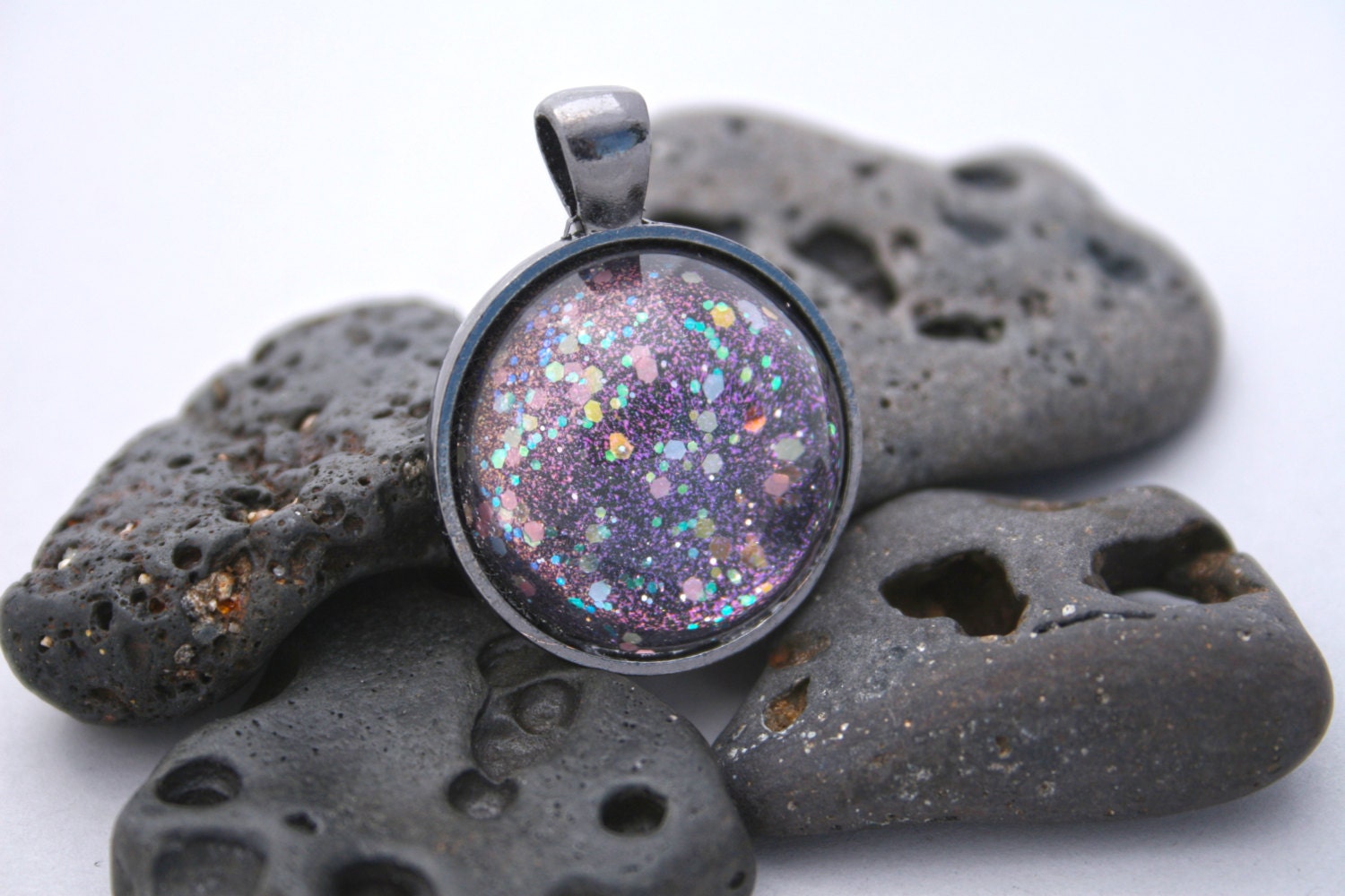 Rainbow Galaxy Pendant - Celestial Space Jewelry - Rainbow Glitter Pendant - Nail Polish Jewelry Style - demiflux