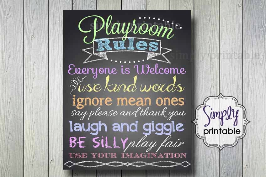 Rainbow Color Playroom Rules Print (Printable 11x14 Print) Il_570xn