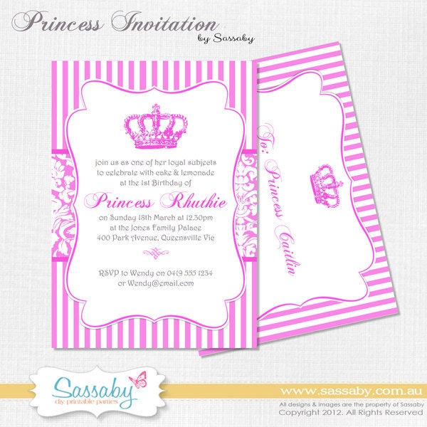 Princess Birthday Party Invitation - Girls Birthday Party - DIY PRINTABLE FILE by Sassaby Il_570xn