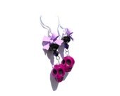 Skull Earrings - Halloween Earrings - Lavender Bow, Hues of Purple, Day of the Dead - Skulls, Chain Dangle Earrings