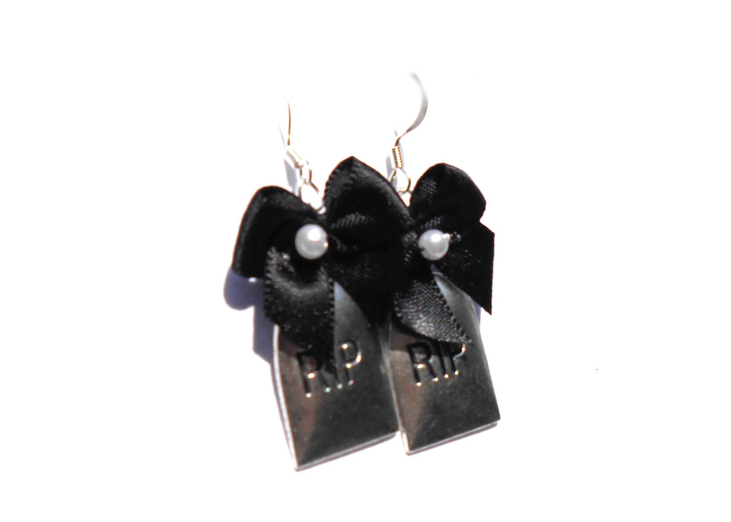 Tombstone Bow Earrings - Halloween, Creepy, Cute - Bow, Grave, R.I.P Earrings