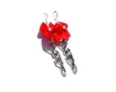 Skeleton Earrings - Halloween, Hanging Skeleton, Noose - Creepy, Cute Red Bow Earrings