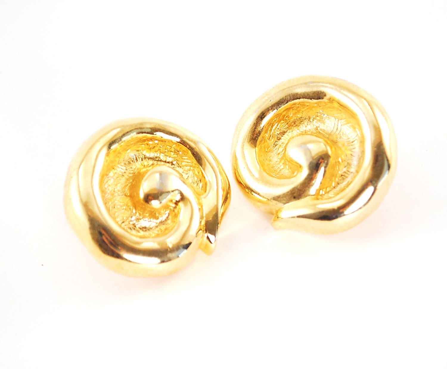 Vintage Spiral Earrings, Chunky Gold Earrings, Big Large Gold Earring, Round Circle Gold Earrings, Clip-on Earrings, 1980s Statement Jewelry