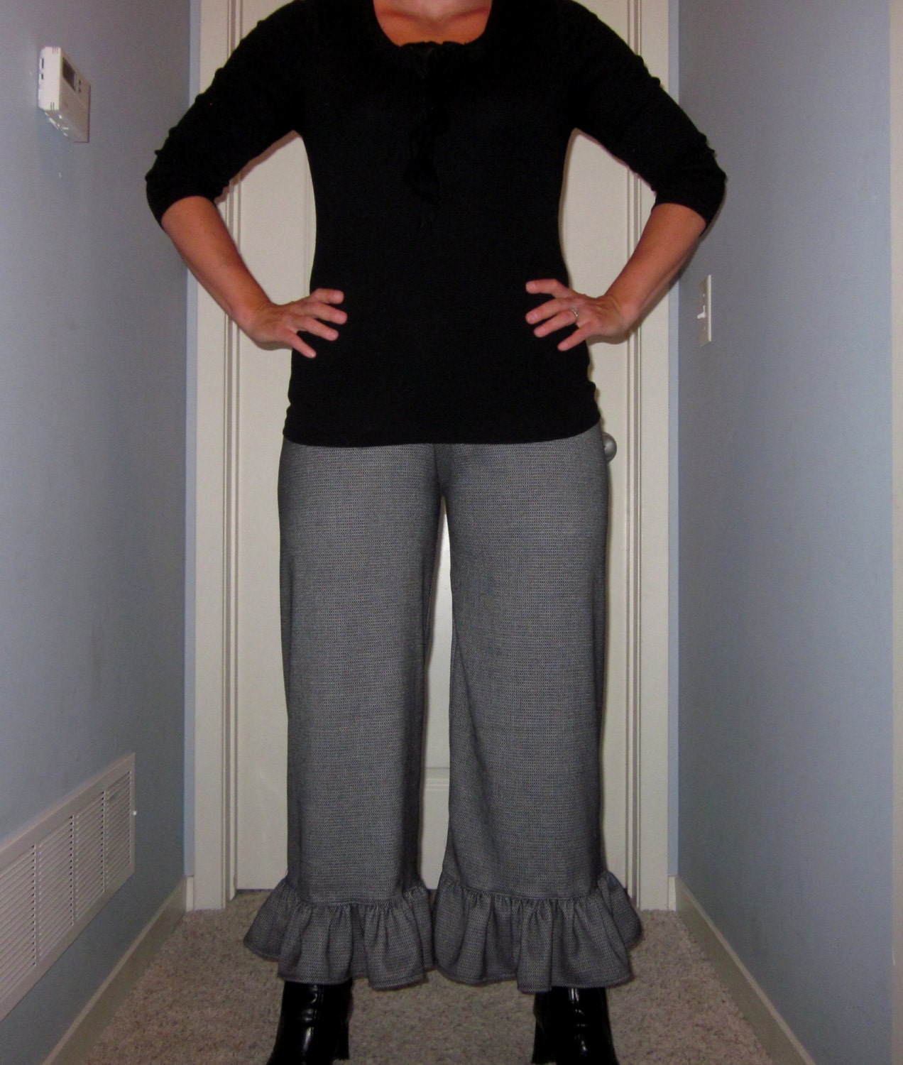 SALE Ladies Dress Pants Ruffle Capri Pants by SassafrasSaige