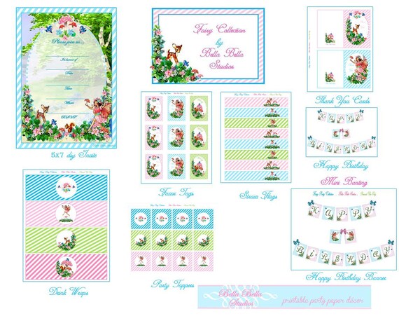 FAIRY PRINTABLE Party COLLECTION {Blue} - Instant Download by Bella Bella Studios Il_570xn