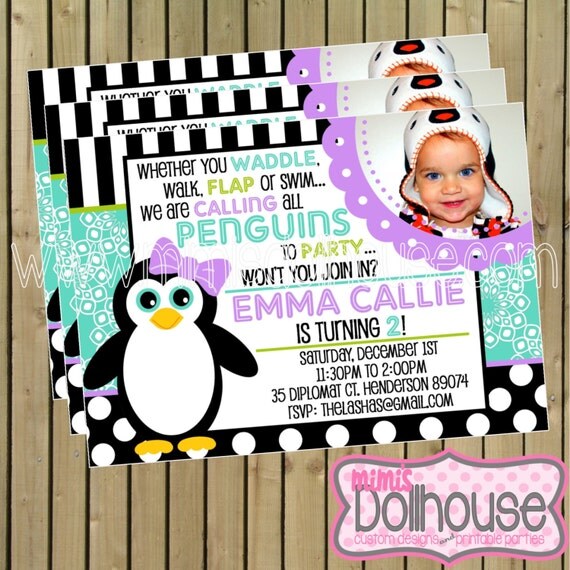 Penguin Invitation- Printable Penguin Birthday Party Invitation- Winter Party Invitation PDF/JPEG Il_570xn