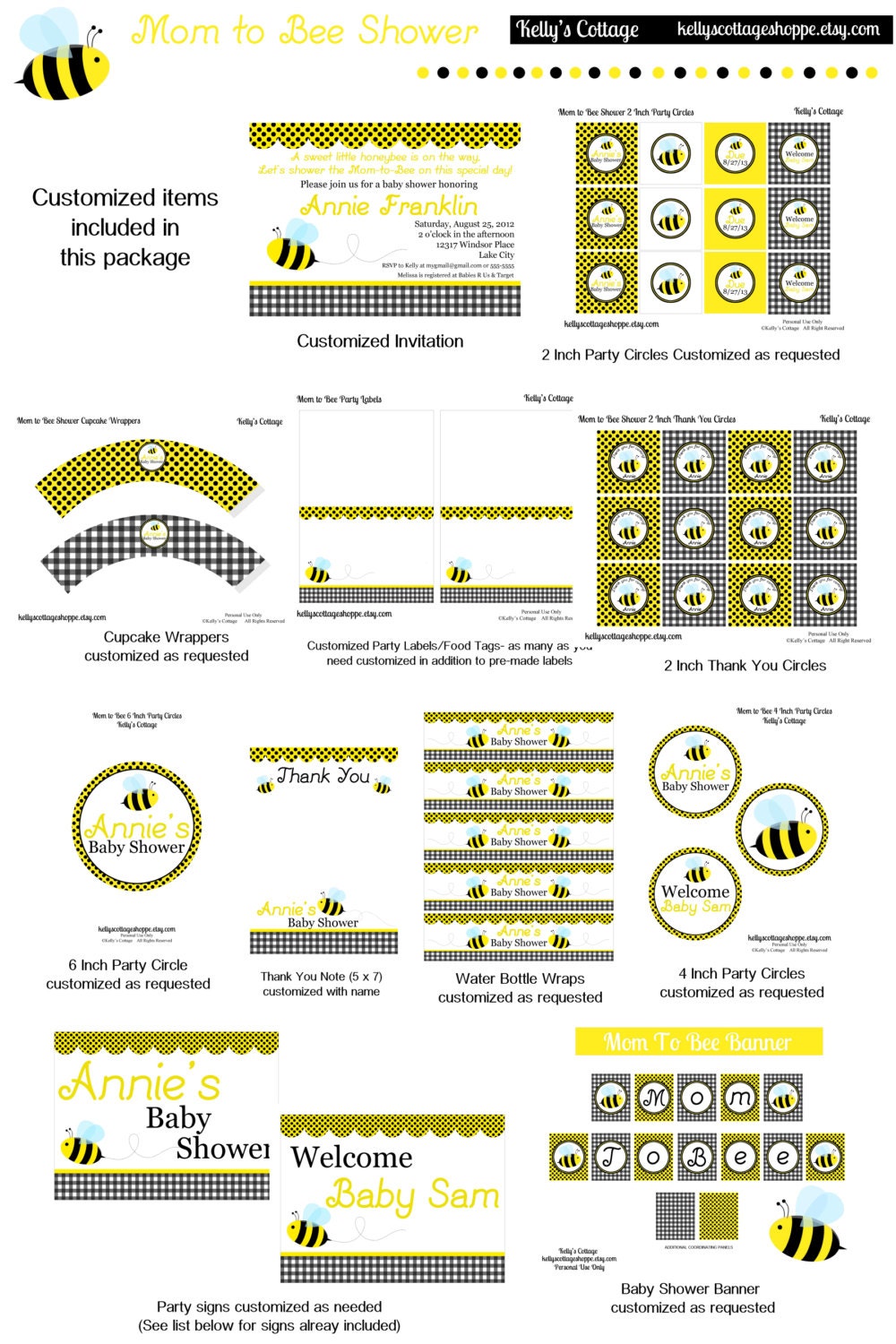 Mom to Bee Shower Package...Custom, Printable DIY Package Il_570xn