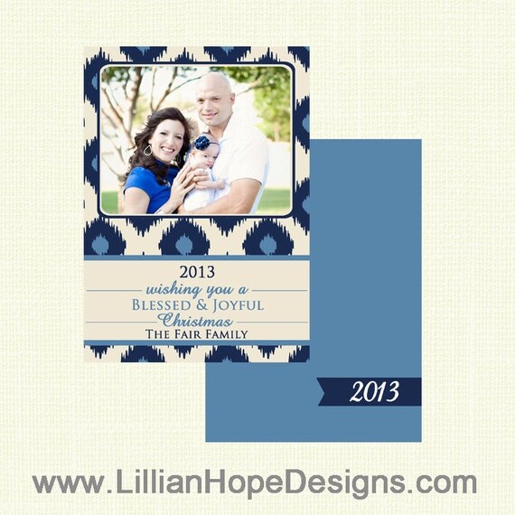 CHRISTMAS Photo Card - Ikat Navy - Holiday Photo Card - PRINTABLE Christmas Greeting Card Il_570xn