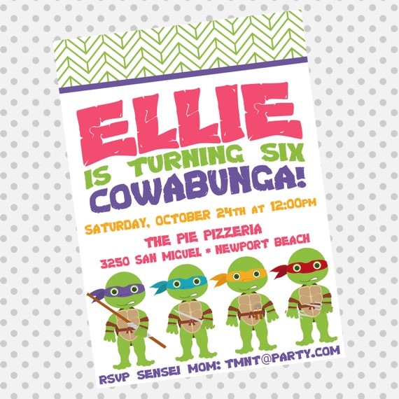 Custom Birthday Party Invite - Girls TMNT Invitation - Ninja - Party Supplies Il_570xn