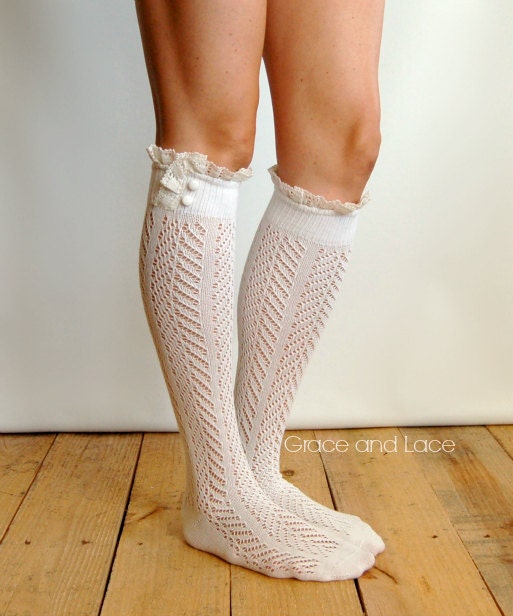 Dainty Lace boot socks - Lacey Sock - Ivory boot socks - open-knit socks - Chevron patterned - lace socks - lacy boot socks (item no: 10-30) - GraceandLaceCo