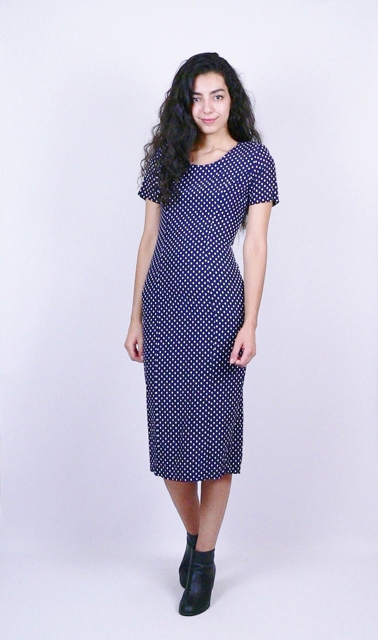 Navy Polka Dot Midi Dress