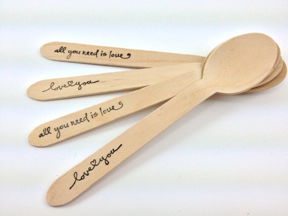 25 Love Mix Wooden Spoons, Rustic, Woodland Wedding, Candy Buffet, Taster Spoons, Il_570xn