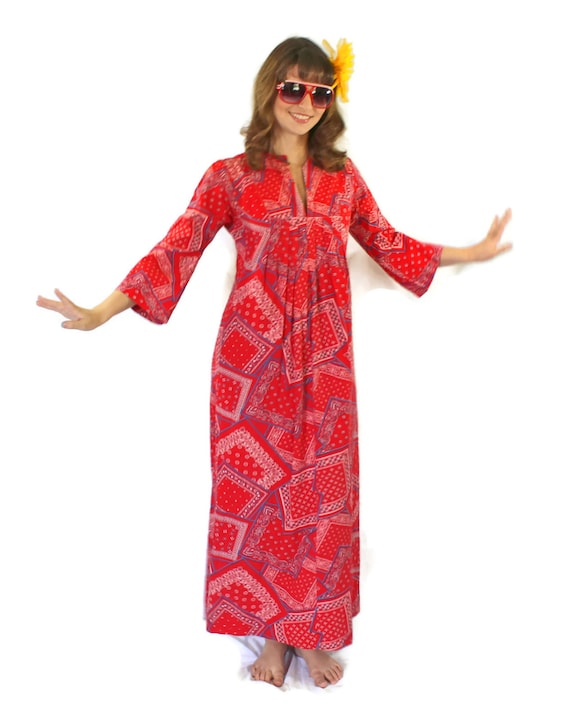 70s Maxi Red Dress. Hippie Dress by JCPenney Fashions. Shift Dress ...