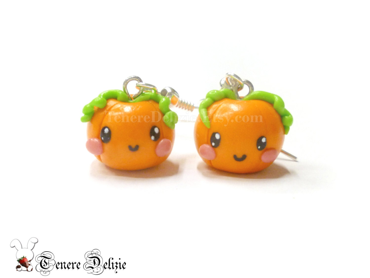 Kawaii pumpkin earrings - Kawaii Halloween earrings - polymer clay