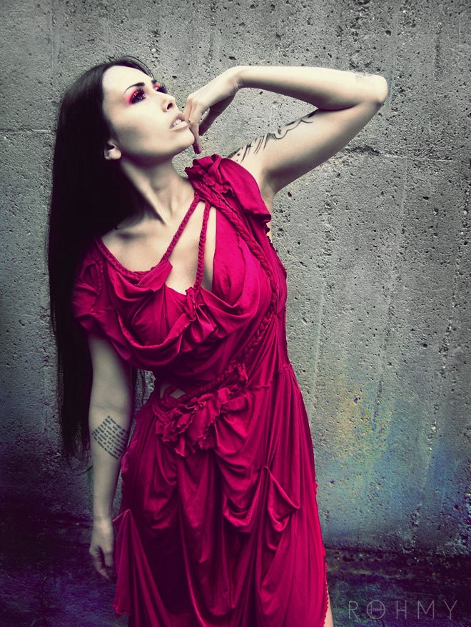 Magenta-coloured Dress "B. No 9", ROHMY Black Label / asymmetrical / handmade / Nocturne Collection - ROHMY