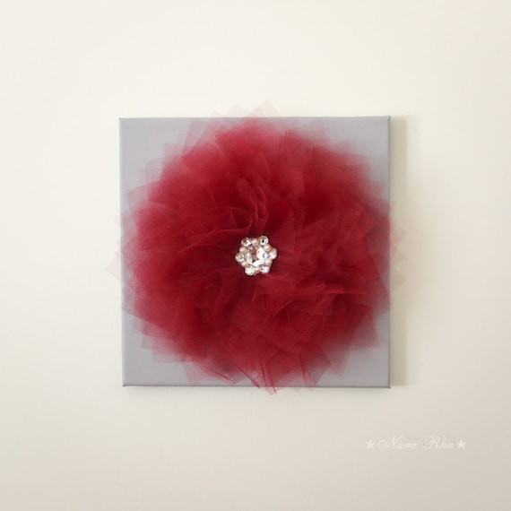 Grey and Burgundy Wall Decor Home Decor Burgundy Flower by NaraRha