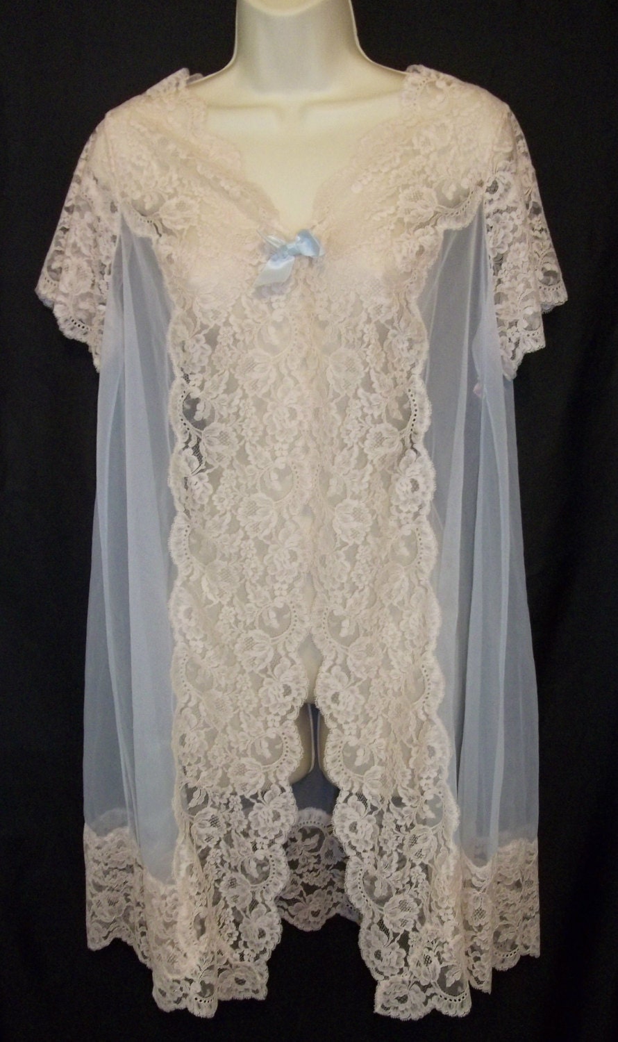 Vintage Lingerie 1950s SHADOWLINE Blue Chiffon Peignoir Or