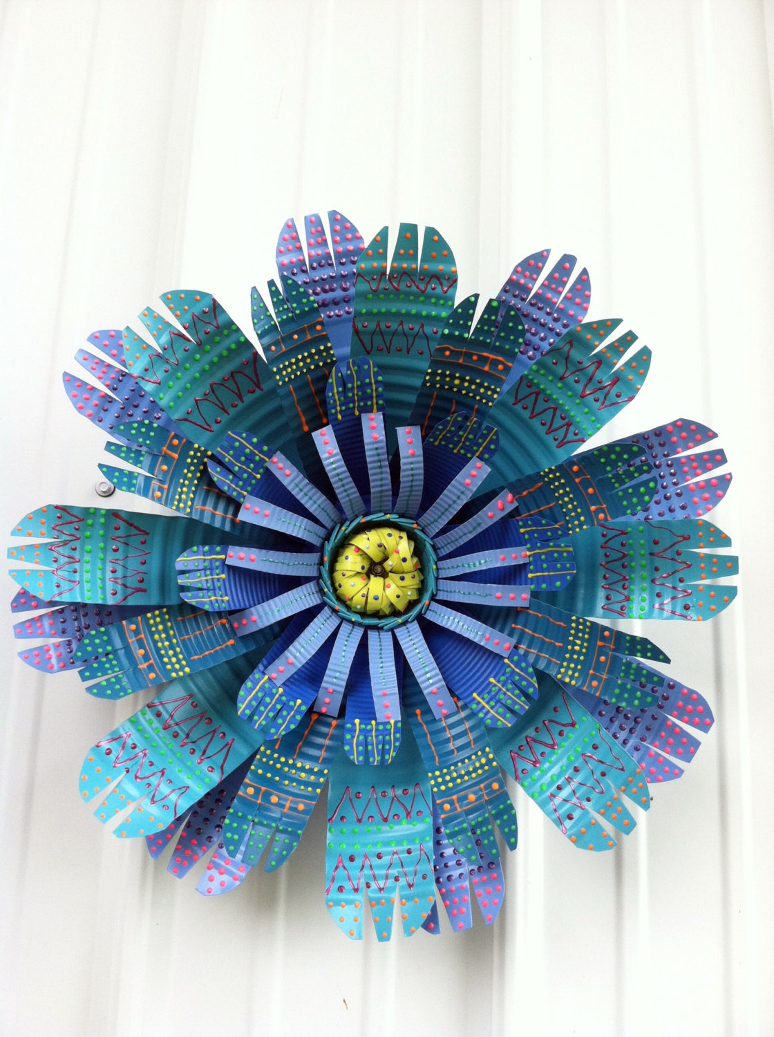 Items similar to Colorful Large Handmade Tin Can Flower Art Wall Decor