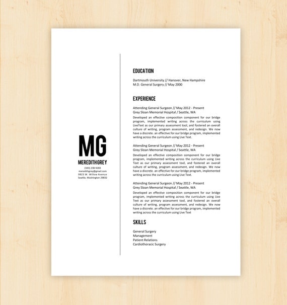 resume template cv template the meredith grey by phdpress