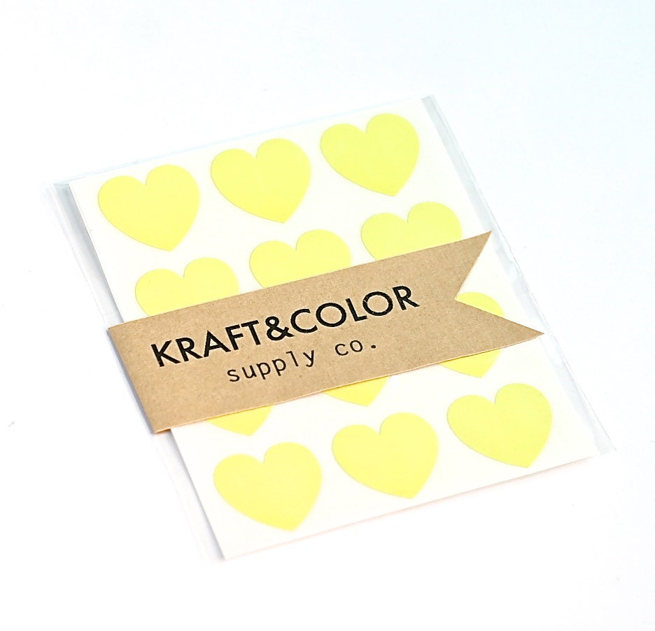 36 Pale Yellow Heart Stickers // embellishment party favor label envelope seal gift wrap packaging - kraftandcolor