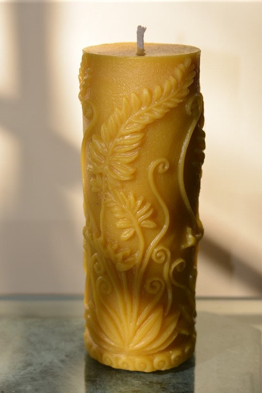 100 Natural Beeswax Carved Pillar Candle by SereniSea on Etsy
