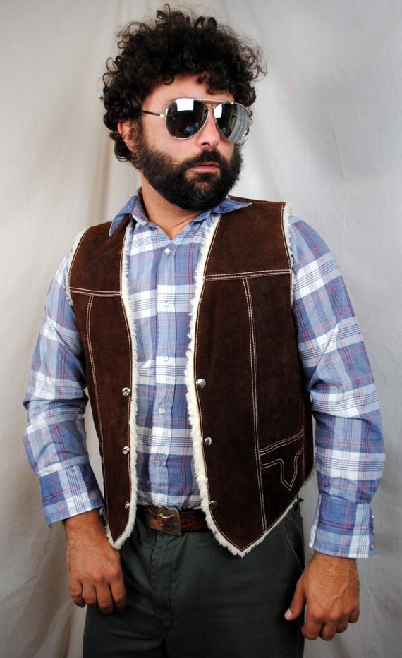 Vintage Boho Mexican Leather and Shearling Vest by RogueRetro
