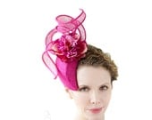 Fuchsia Straw Tear Shaped Headpiece Head Band Fascinator Summer Wedding Statement Floral Hat Hair Accessory Flower Wedding Accessories - EllaGajewskaHATS