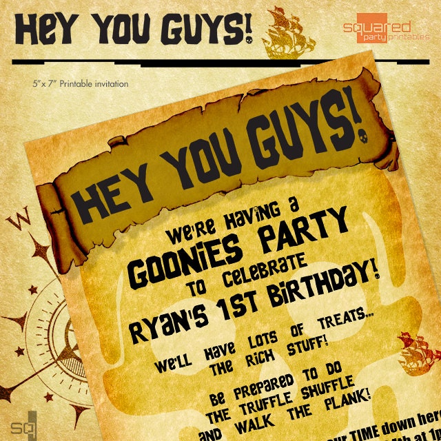 Pirate Party - Goonies Themed Party Invitation - DIY Printable - Birthday Invite Il_570xn