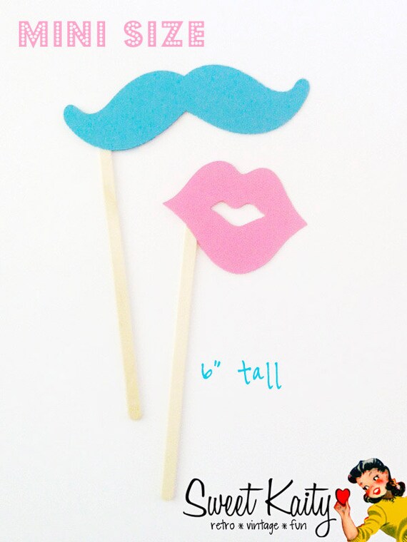 12 Gender Reveal Photo Booth Props - Blue Mustaches and Pink Lips on a Mini Stick - Kid Friendly - Gender Reveal Party Favors Il_570xn