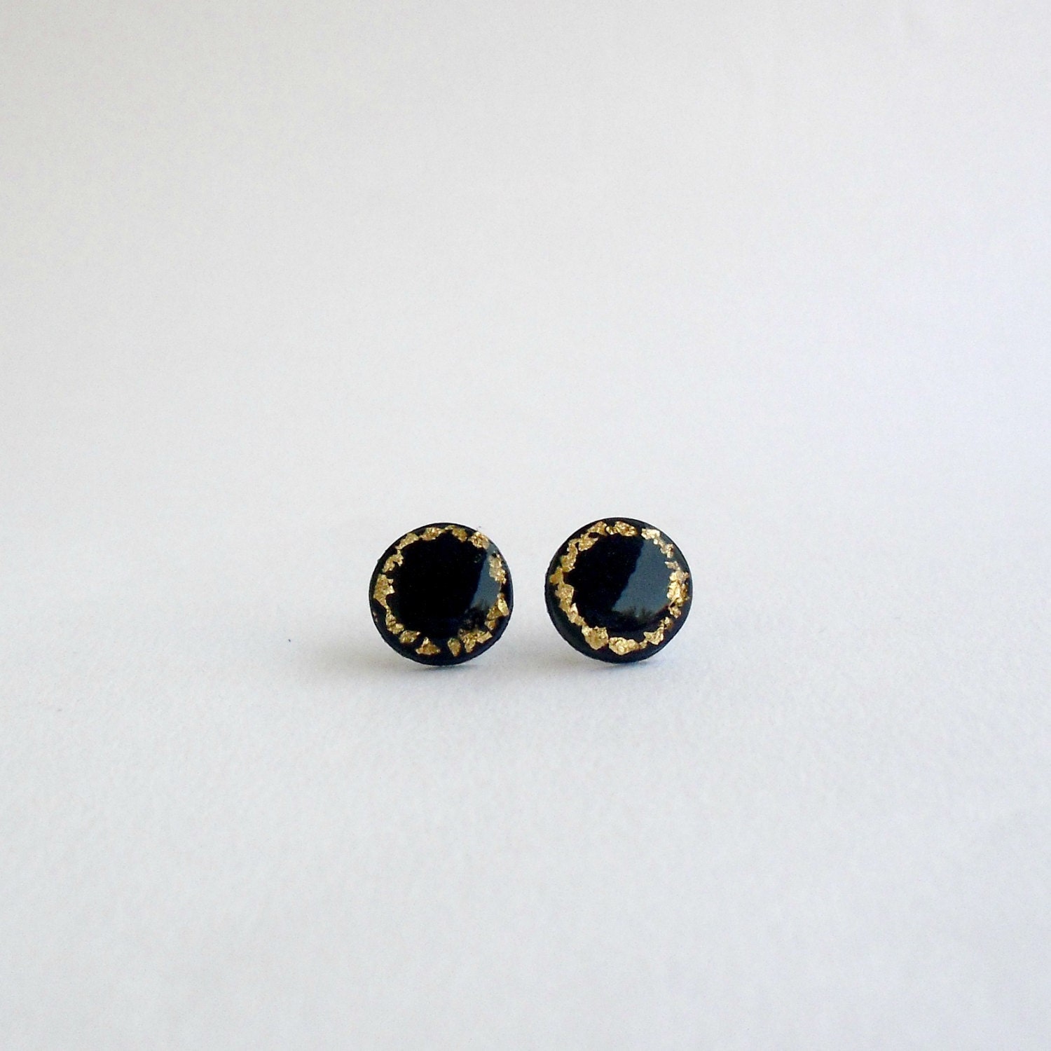 Navy blue and gold post earrings- Elegant polymer clay jewelry