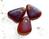 Genuine Sea Glass Pendants - Dark Rootbeer Brown - 3 Top-Drilled