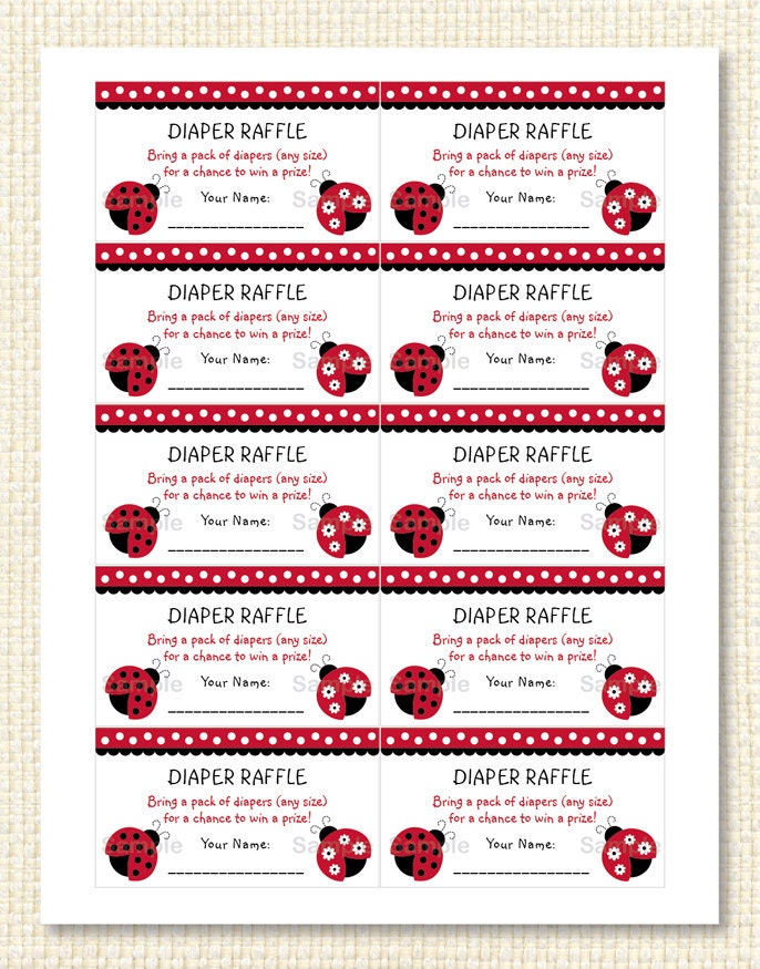 Ladybug Diaper Raffle Tickets INSTANT By LittlePrintsParties